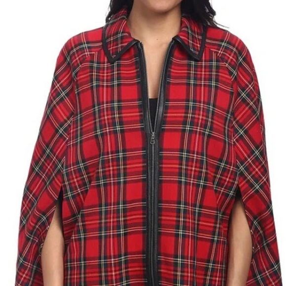 Trina Turk | Teodora Cape | Red Plaid Tartan | Sz P/S - Picture 2 of 12